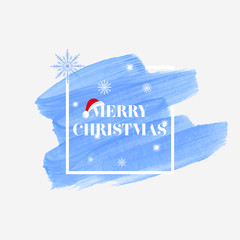 'Merry Christmas' holiday sign text over abstract blue brush paint background vector illustration.