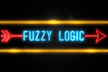 Fototapeta premium Fuzzy Logic - fluorescent Neon Sign on brickwall Front view