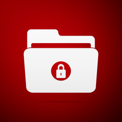 Locked folder icon isolated on red background. Flat design. Vector Illustration