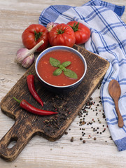 Traditional tomato soup with basil. 