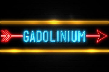 Gadolinium  - fluorescent Neon Sign on brickwall Front view