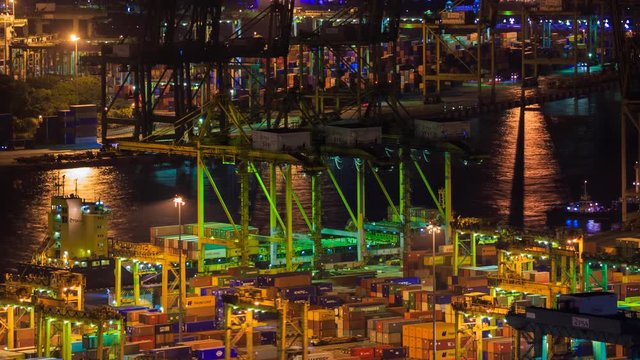 Time-lapse of Commercial port of Singapore, It is one of the busiest Import, Export, Logistics ports in the world