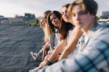 Group of people. Happy friendship background. Celebration outside, creative leisure time