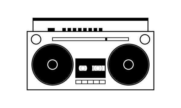 Simple boombox vector illustration, black outlined on white background