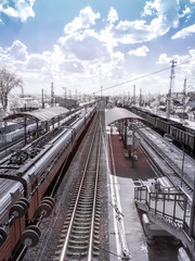 Fototapeta na wymiar Suburban electric trains. Infrared photography