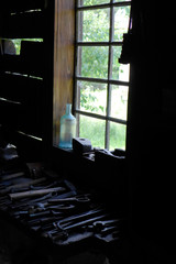Wooden workshop with tools