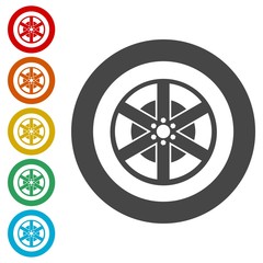 Tires and wheels icons set - Illustration 