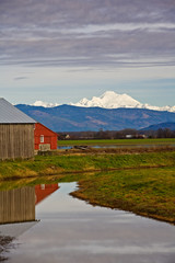Red barn and Mt Baker, WA