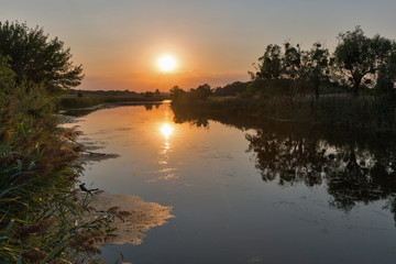 Ros river sunset landscape, Ukraine.