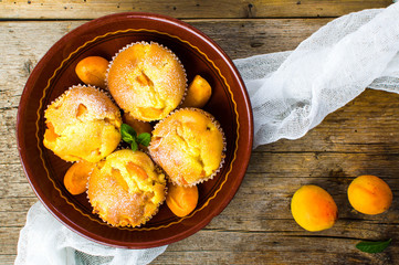 Homemade apricot muffins  in a bowl