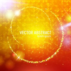 Abstract background with orange luminous backdrop and lens flares, and glowing reflections. 3D abstract orange mesh background with circles, lens flares and glowing reflections. Vector illustration.