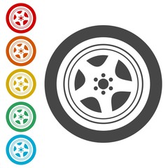 Tires and wheels icons set - Illustration 