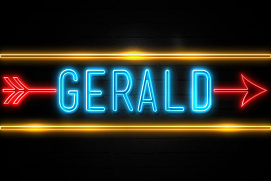 Gerald  - fluorescent Neon Sign on brickwall Front view