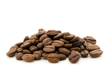 Coffee beans on a white