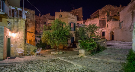 Fototapeta na wymiar Scenic night sight in Matera, Basilicata, southern Italy.