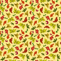 Vector seamless pattern with autumn leaves, abstract leaves texture, endless background. Seamless pattern can be used for wallpapers, picture fills, background of a web page, surface texture