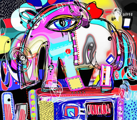 original abstract digital painting of decorative elephant