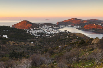 View of Skala village on Patmos island in Greece.
