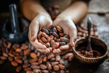 Rolgordijnen Aromatische cacaobonen © Grafvision