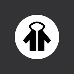 Jacke - Icon, Symbol, Piktogramm, Bildmarke, grafisches Element - schwarz, Hintergrund Rahmen, rund, grau, dunkel - Web, Druck - Vektor © radyo