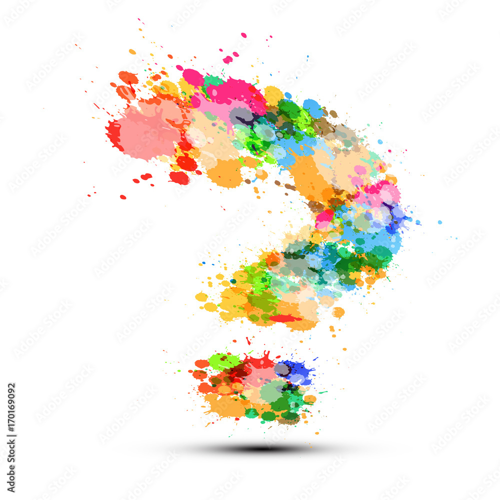 Poster question mark symbol on white background. vector sign made from colorful splashes.