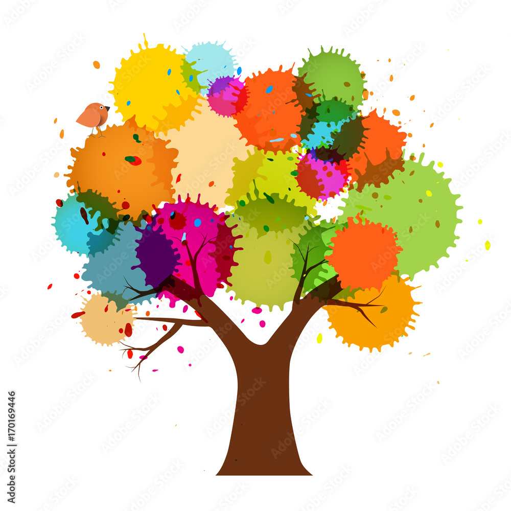 Poster abstract vector abstract vector colorful tree with splashes isolated on white backgroundcolorful tre
