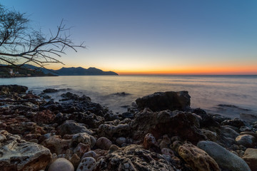 The mediterranean sea on the Spanish island of Mallorca at dawn.