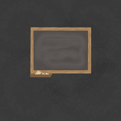 Blackboard background and wooden frame, rubbed out dirty chalkboard