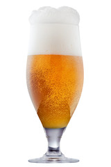 Mug of frosty light beer with foam isolated on a white background