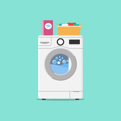 Washing machine flat design style. Vector illustration