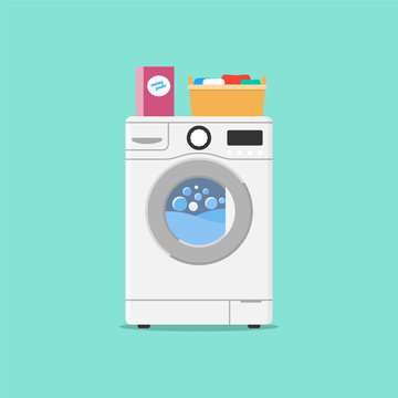 Washing Machine Flat Design Style. Vector Illustration