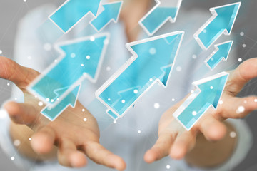 Businesswoman using digital modern arrow 3D rendering