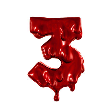 Three organic figures. Red flowing paint on the symbol for halloween. White background.  3d render