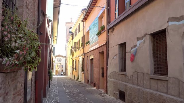 cobbled street of the medieval village of Dozza, a small gem among the architectural wonders of Italy