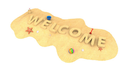 Welcome - word from sand. 3d illustration