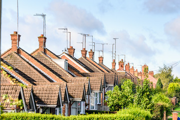 Evening View of Row of Typical English Terraced Houses in Northampton