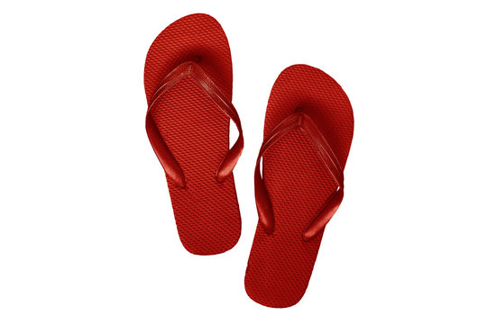 Red rubber flip flops, isolated on a white background