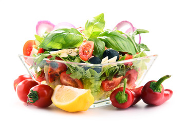 Obraz na płótnie Canvas Composition with vegetable salad bowl. Balanced diet