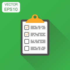 To do list icon. Business concept checklist, task list pictogram. Vector illustration on green background with long shadow.