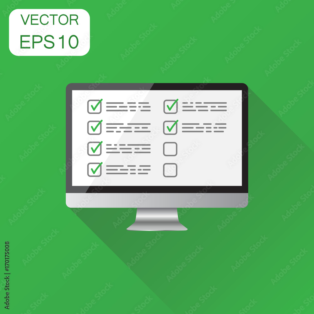 Poster businessman checklist with computer icon. business concept checklist, task list pictogram. vector il