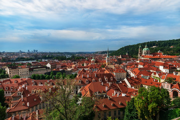Beautiful cityscape of Prague with cathedral of St. Nicholas