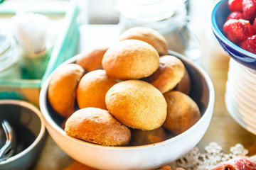 Russian traditional cakes lying on a plate on the table.