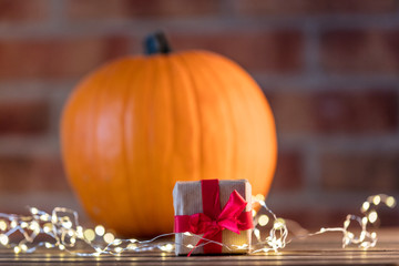 pumpkin with Fairy Lights at Halloween holiday