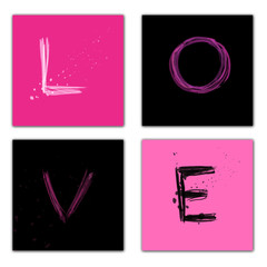 love Buchstaben auf Quadraten in rosa und schwarz