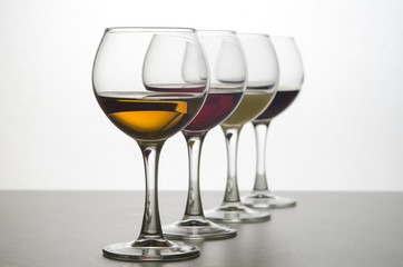 a glass with juice, wine, beer, champagne, water