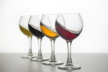 a glass of wine, champagne, juice, water, beer