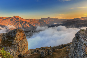 Sunset in the mountains of the village of Gryz.Azerbaijan