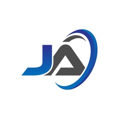 vector initial logo letters ja with circle swoosh blue gray