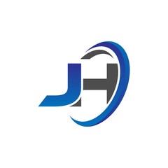 vector initial logo letters jh with circle swoosh blue gray