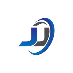 vector initial logo letters jj with circle swoosh blue gray